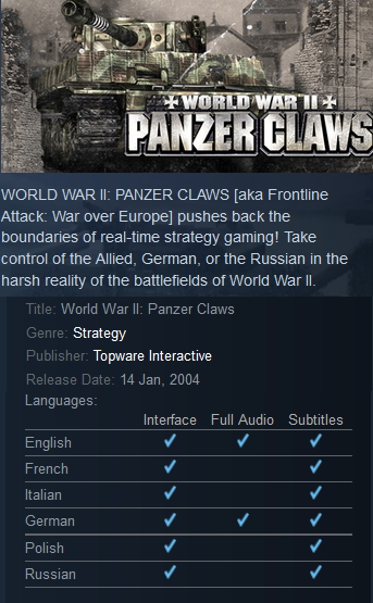 World War II Panzer Claws Steam - Click Image to Close